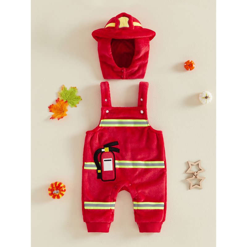 Toddler Baby Boy Firefighter Costume Red 3-6 Months Halloween Cosplay Jumpsuit & Hat