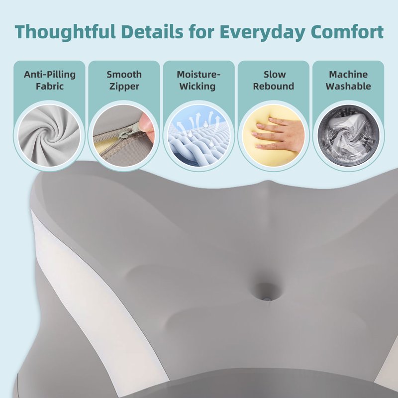 Queen Size Ergonomic Cervical Pillow for Pain Relief – Contour Orthopedic Bed Pillow for Back and Stomach Sleepers, Gray-White