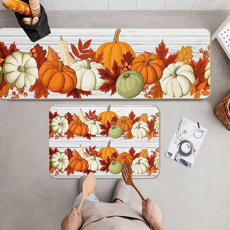 Halloween Pumpkin Rug and Mat Set - Non Slip Kitchen & Bathroom Decor E