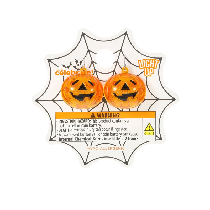 Light-Up Pumpkin Halloween Earrings - Spooky Jack-O-Lantern Jewelry, 1 Pair
