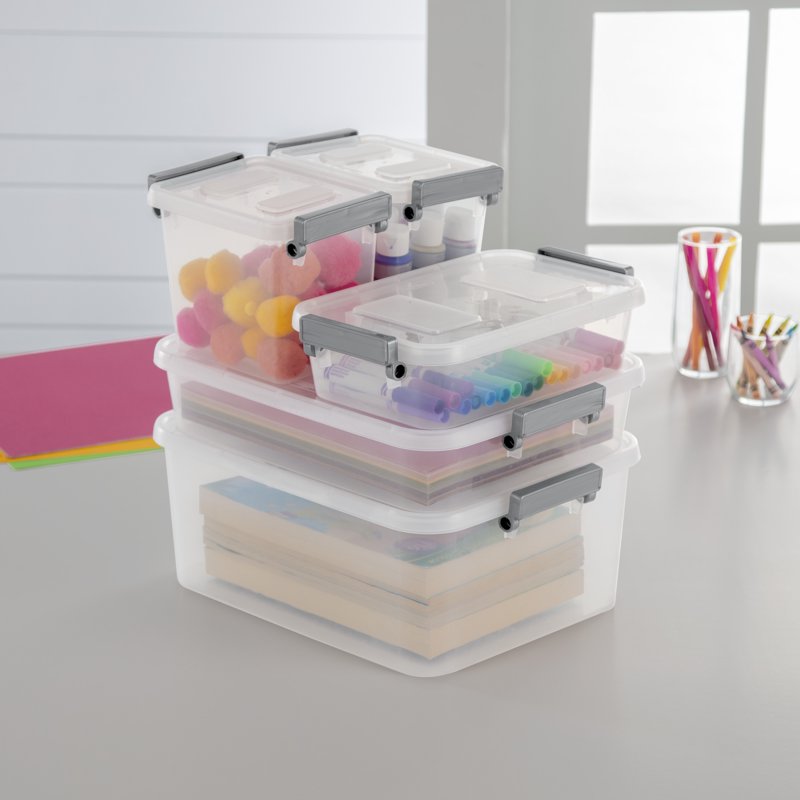Small Modular Latching Storage Bin - 2.7 Quart Clear Plastic Bin - Gray - Variation of THIS listing