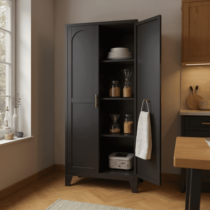 Tall Black Storage Cabinet with Adjustable Shelves - 60.8"