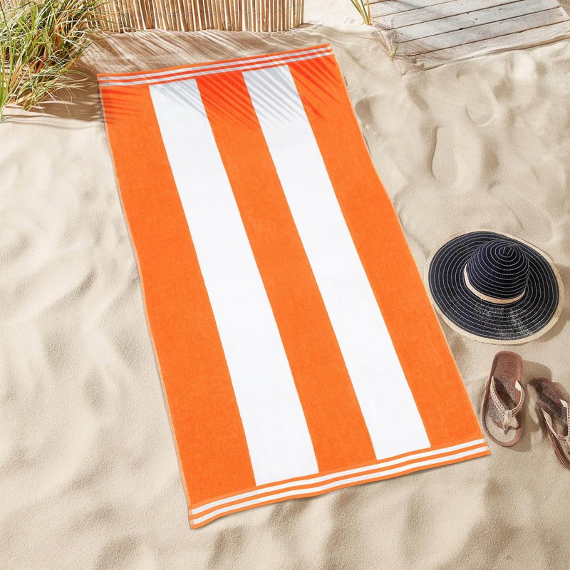 Oversized Cotton Beach Towel Set - 6-Pack, Orange - Cabana Striped Design