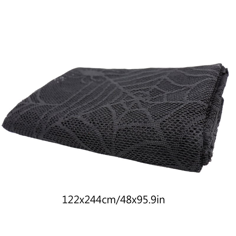 Halloween Spider Web Tablecloth - Black Lace Fabric for Parties 48x96 Inch