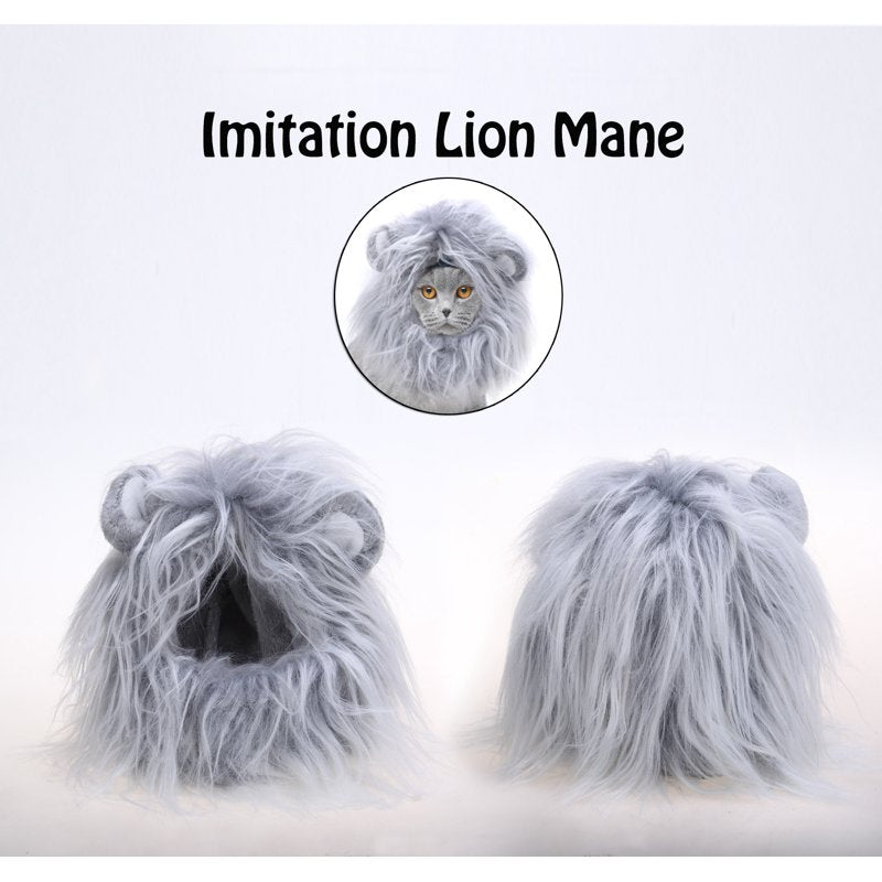 Grey Lion Mane Wig for Cats - Small Size Halloween & Christmas Costume Accessory