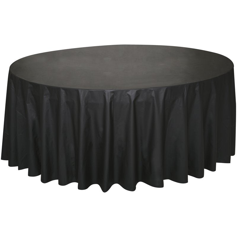 84-Inch Black Round Plastic Table Covers - 6 Pack