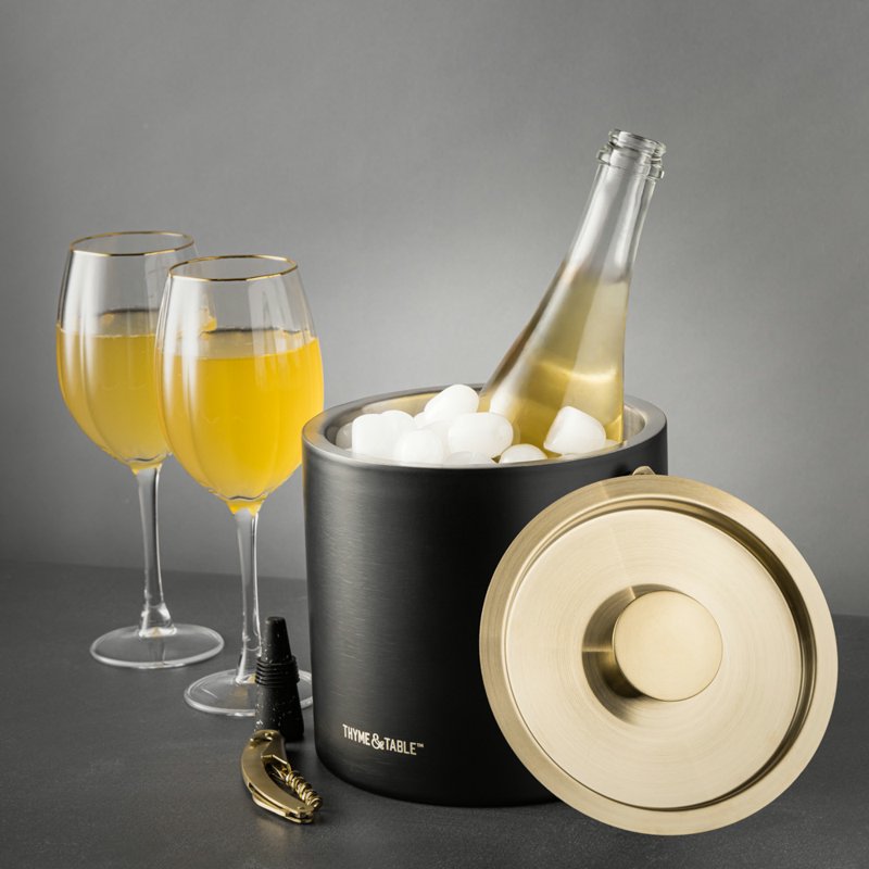 Stainless Steel Ice Bucket - 2 Pack with Gold Accents