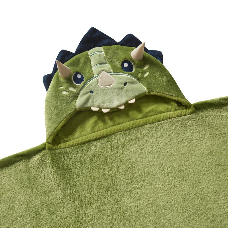 Kids Hooded Throw Blanket - Green Dinosaur, 40x50 Inches, Glow-in-the-Dark