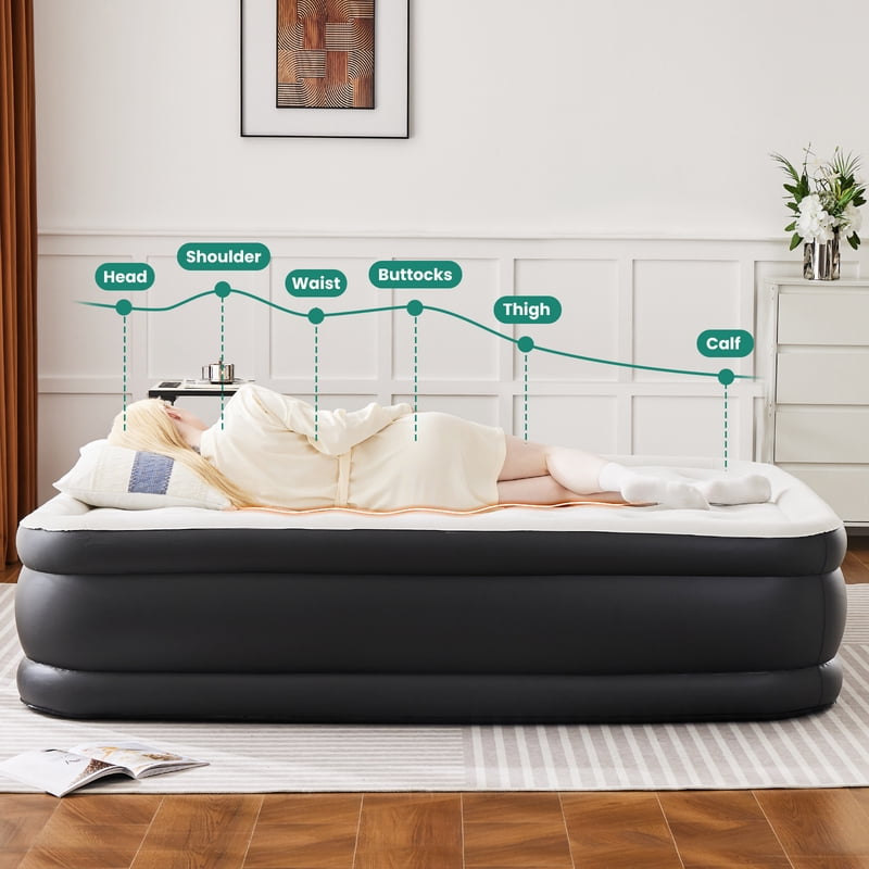 Queen Size 22-Inch Air Mattress with Built-In Pump - Inflatable Bed for Home & Travel - Gianna Variation Queen 22 in