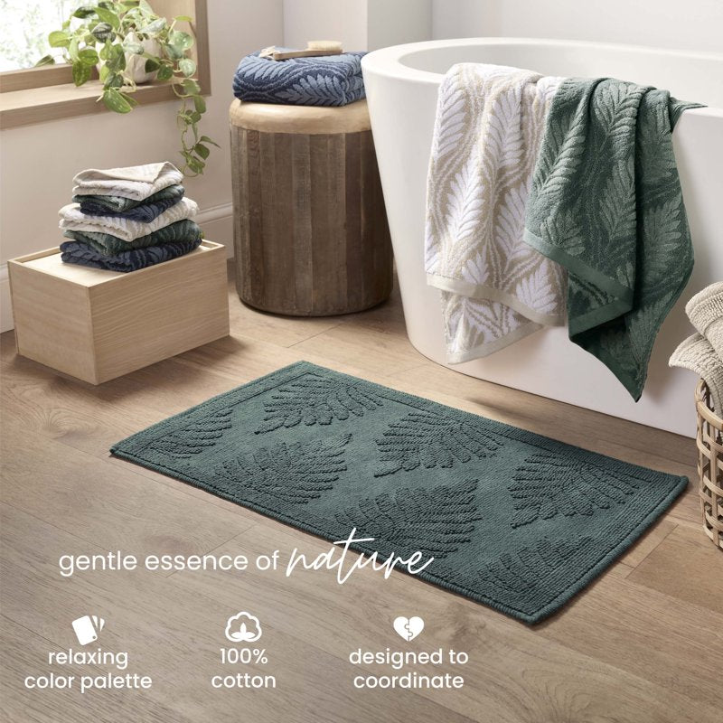 Martex Restore Fern Cotton Bath Rug 20x32 Jade Non-Slip Bathroom Mat