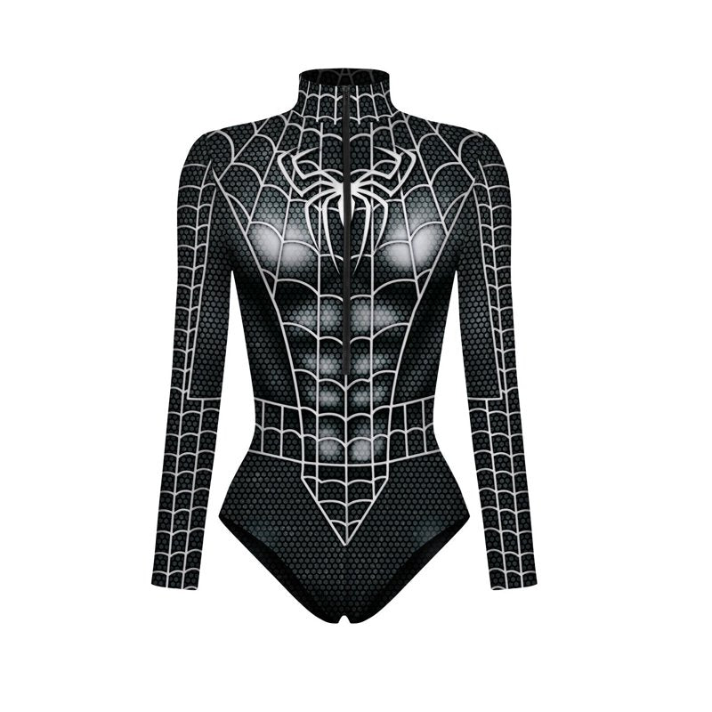 Women's Superhero Cosplay Bodysuit with Long Sleeves & Belt - Black, Small