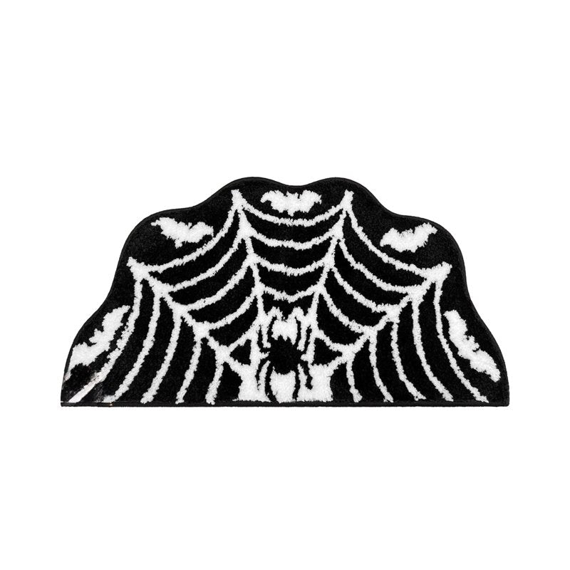 Halloween Spider Web Bath Mat - Black Gothic Bathroom Rug, 15x23 Inches - Variation B