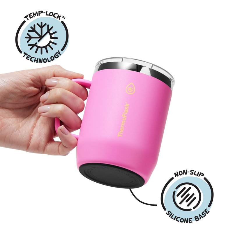 Insulated Coffee Mug 12 oz - Double-Wall, Splash-Proof Lid - Shocking Pink