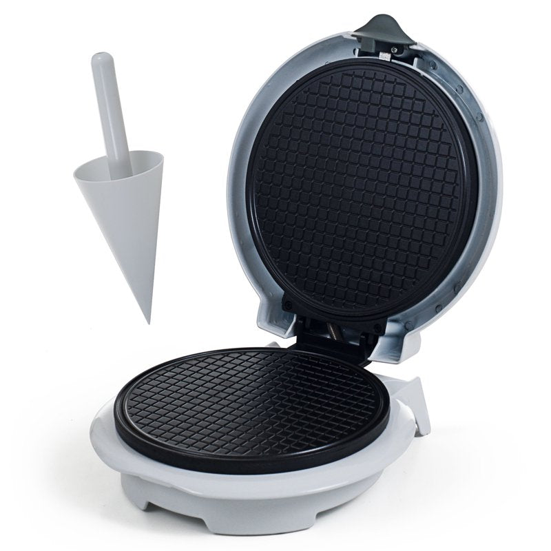 Electric Waffle Cone Maker and Pizzelle Iron with Nonstick Plates - White