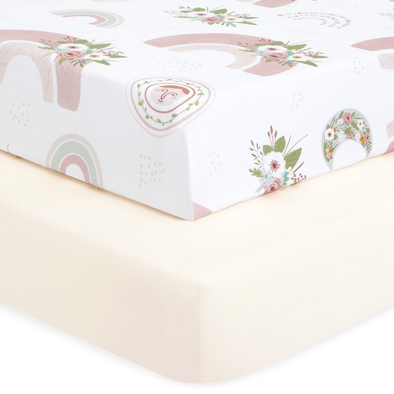 Evolur RainBoho Collection 2-Piece Organic Cotton Sheet Set - Light Peach Rainbow Print
