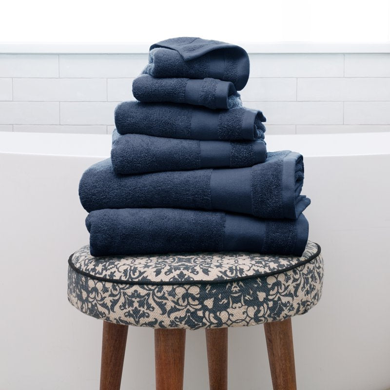 Noble Linens 6-Piece Farmhouse Cotton Bath Towel Set - Navy Blue