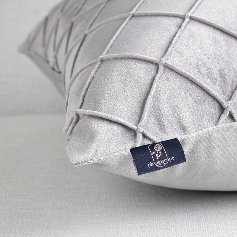 Light Grey Pleated Velvet Pillow Covers 18x18 Inch Set of 2 - Decorative Throw Pillow Cases for Couch & Bed