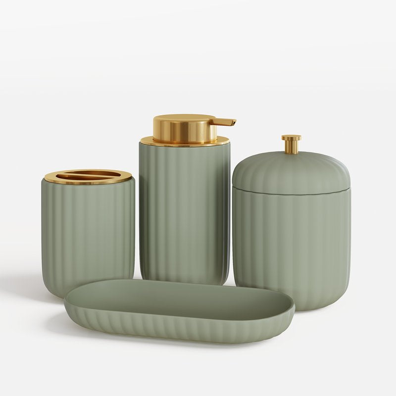 Bathroom Canister with Lid - Green Ceramic Storage Jar - Compact & Modern