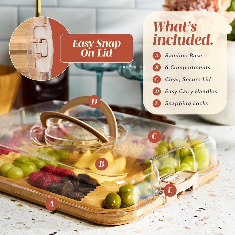 Rectangular Bamboo Cutting Board with Locking Lid - Eco-Friendly Serving & Prep Board