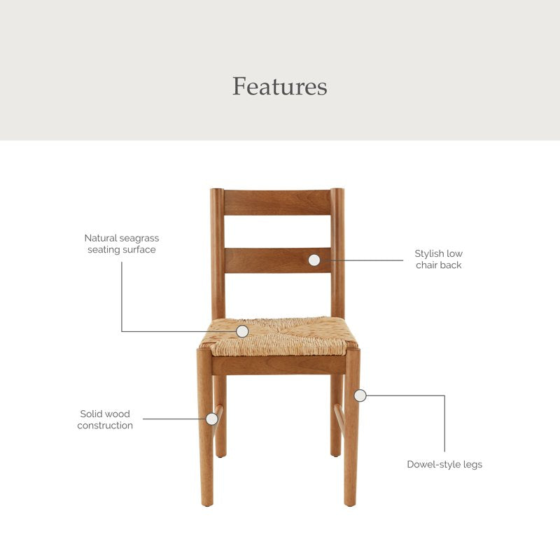 Laurel Seagrass Dining Chairs Set of 2 - Solid Wood, Ergonomic Support