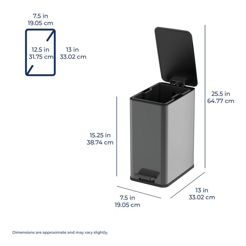 2.6 Gallon Stainless Steel Step Trash Can with Soft Close Lid - Black