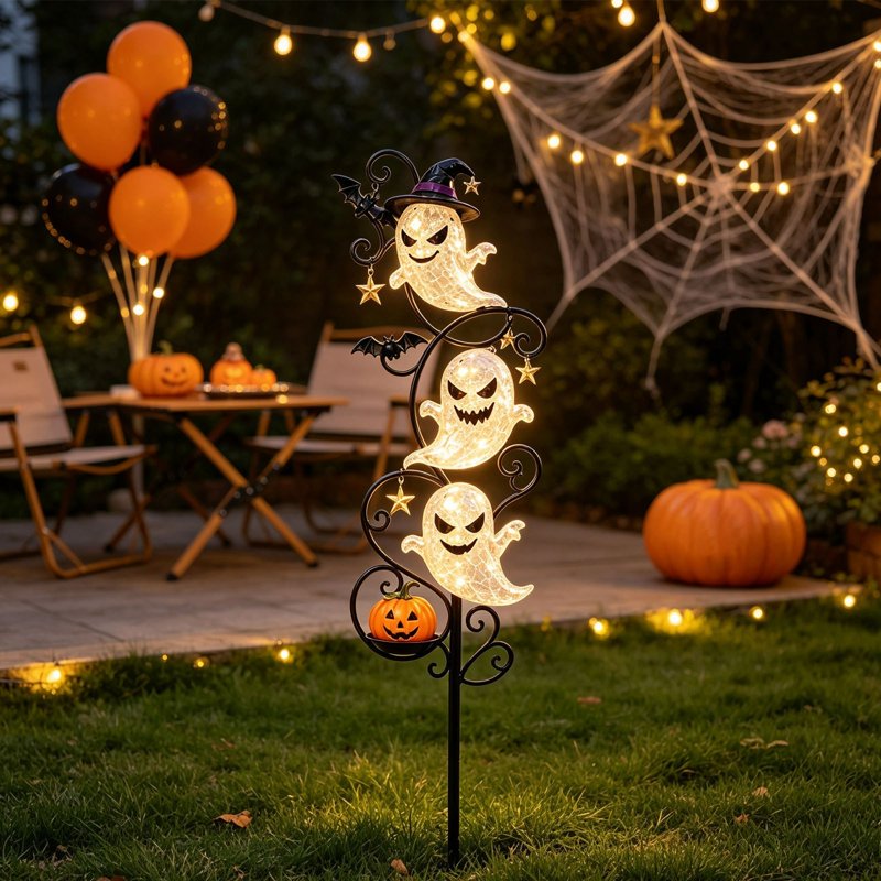Solar Halloween Ghost Garden Stake Lights Outdoor Yard Decor B - Waterproof