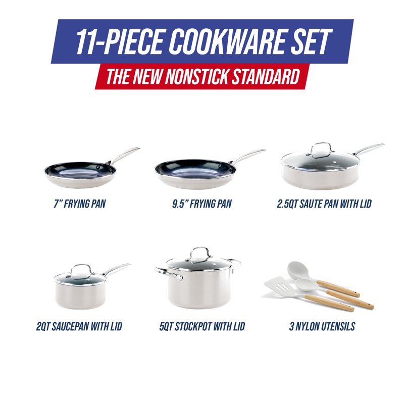 11-Piece Ceramic Nonstick Cookware Set - Cream