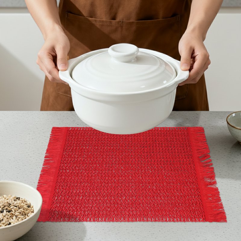 Farmhouse Placemats Set of 6 Woven Table Mats - Red