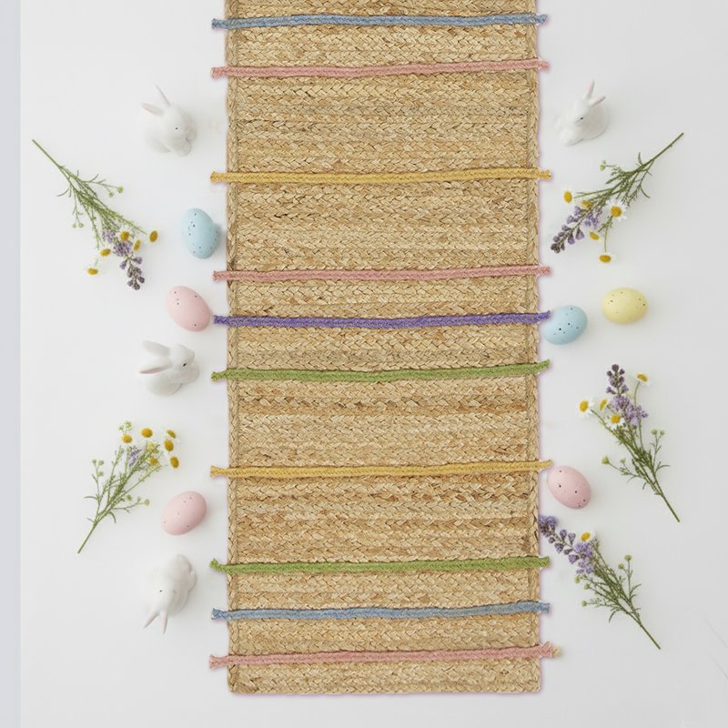 Jute Braid Table Runner - 14" x 90" - Natural Multicolor