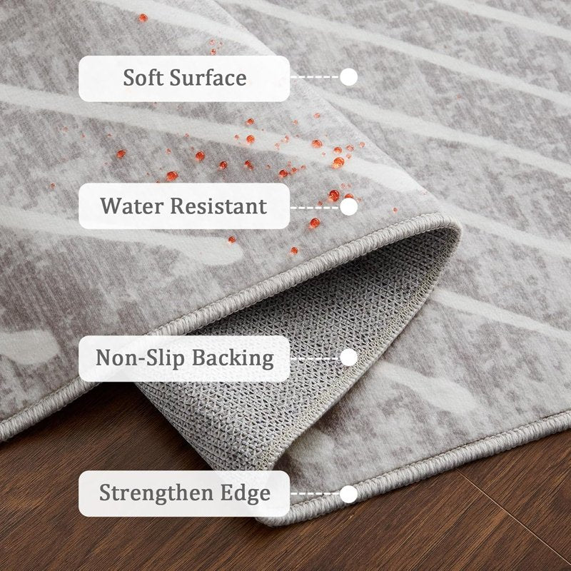 Large Washable Geometric Floor Rug 10x13 Light Grey Non-Slip Indoor Mat