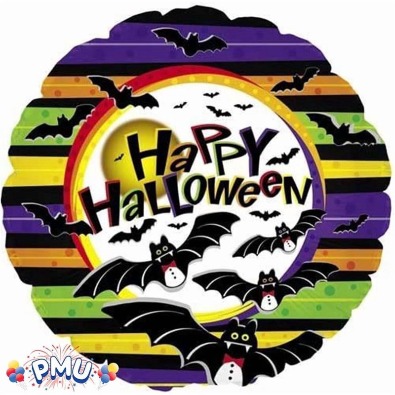 PMU Halloween Balloon Bouquet - 5 Assorted 18in Mylar Balloons with Vampire Bats Variation