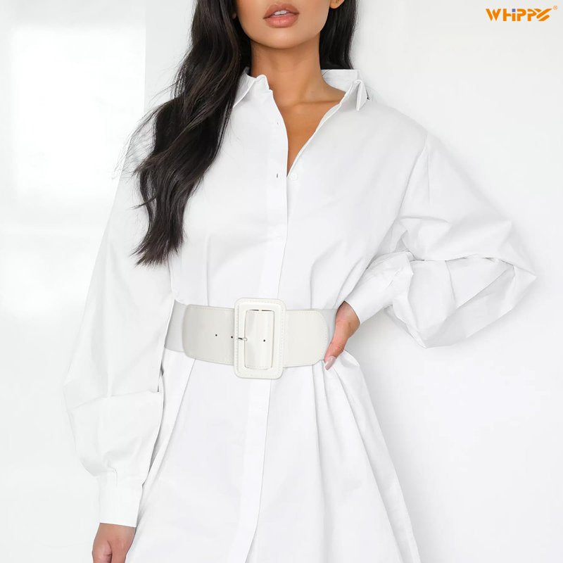 Women Wide Elastic Waist Belt for Dresses - White, Fits 38-42 Inches Variation