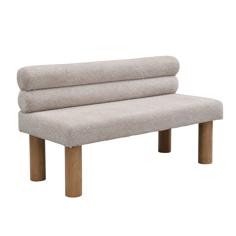 Modern Boucle Upholstered Dining Bench - Light Gray