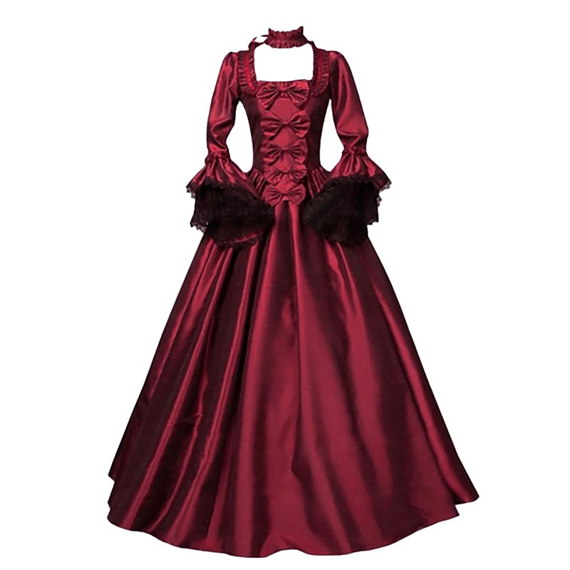 Women's Princess Renaissance Maxi Dress with Flare Sleeves AA-Red and Gifts S