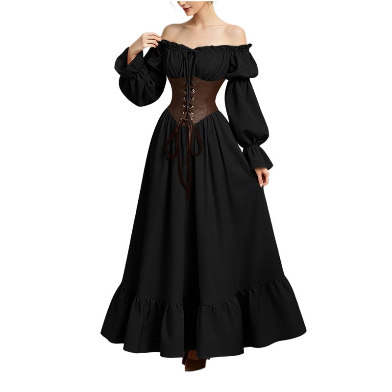 Ladies Gothic Corset Maxi Dress BB-Black S Halloween Victorian Long Dress