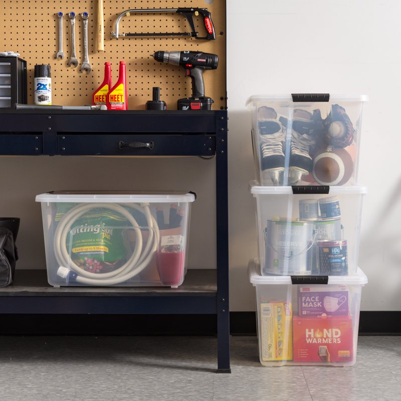 60 Qt. Plastic Storage Bins with Lids - 4 Pack Stackable Totes for Home Garage Office