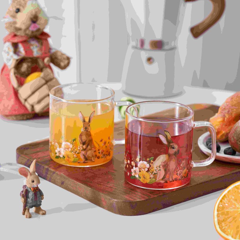 Bunny Daisy Glass Mug Set - 10 oz, 4 Pack for Hot & Cold Drinks