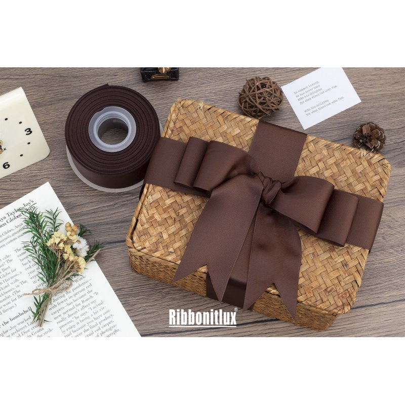 Grosgrain Ribbon 4 Inch x 25 Yards - Solid Brown Craft Ribbon for Hair Bows & Gift Wrapping - Premium Polyester - Variation: Brown