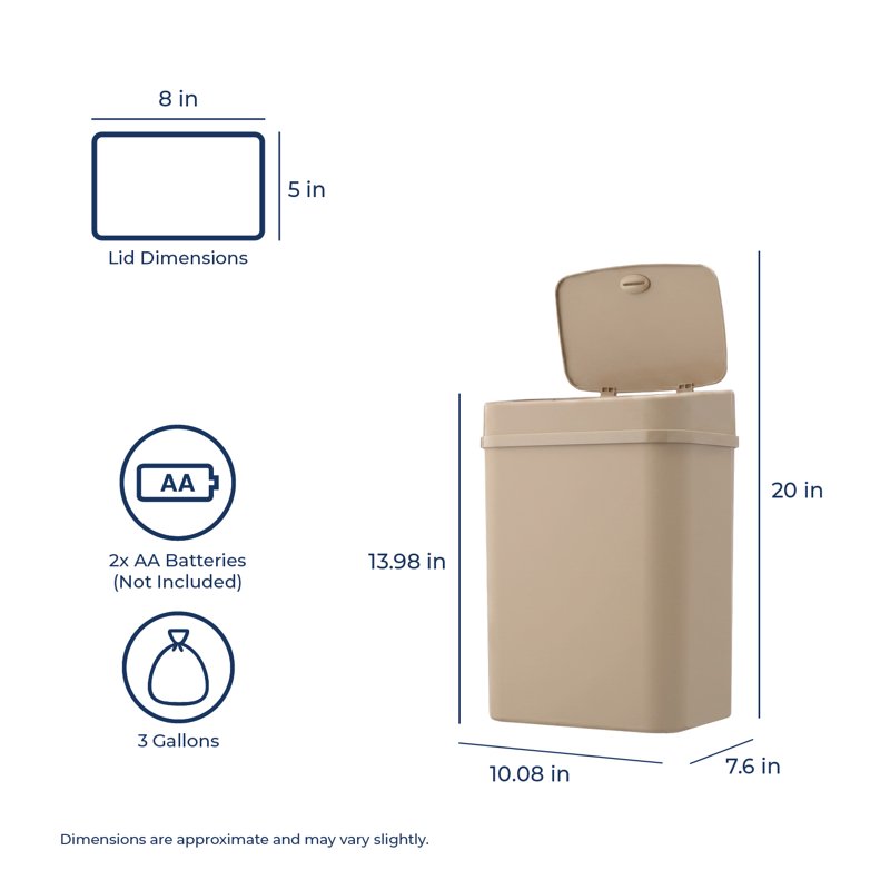 Automatic Bathroom Trash Can - 3.2 Gallon Motion Sensor, Almond Biscuit