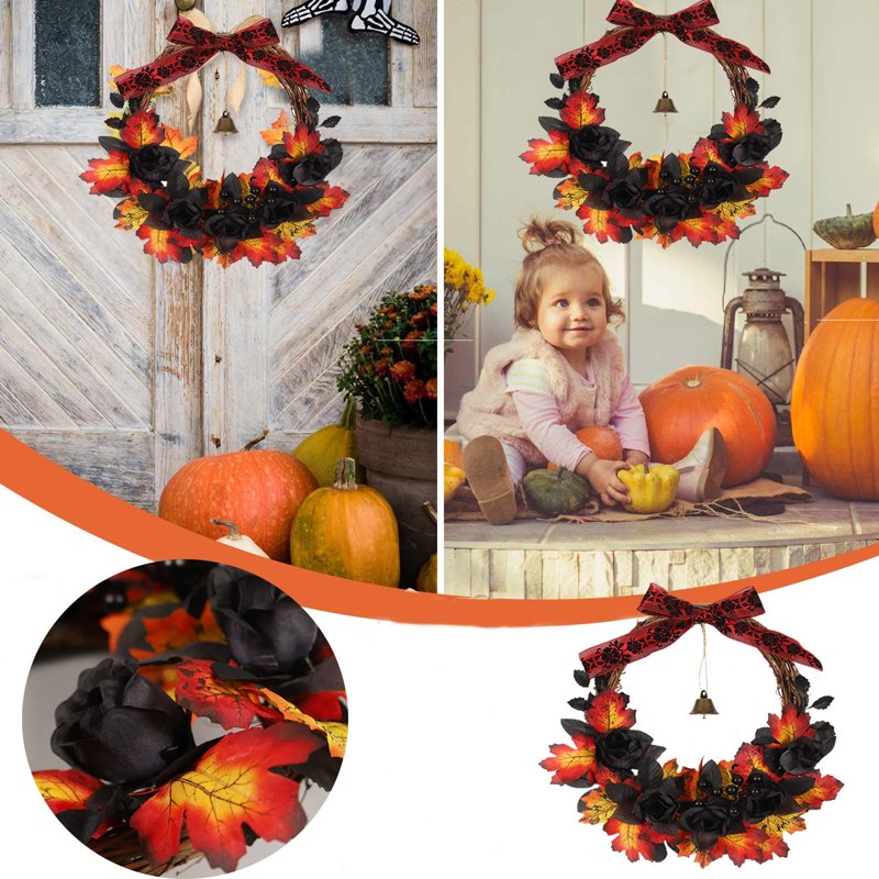 Halloween Wreath for Front Door C-9 Artificial Fall Decor for Thanksgiving