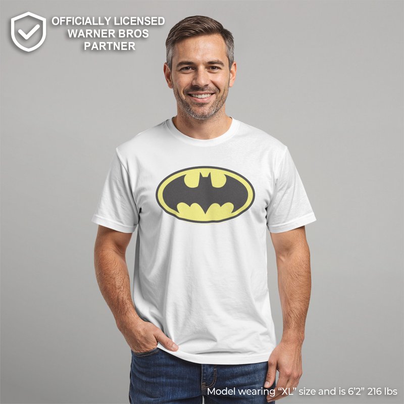 Men's Batman Logo Graphic T-Shirt White Classic L - Superhero Casual Tee