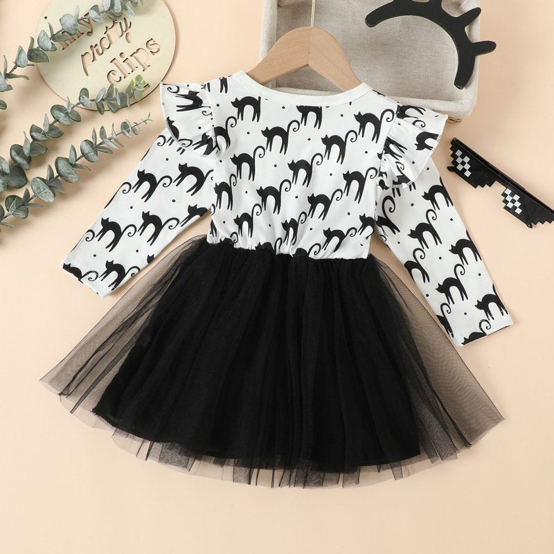 White Toddler Girl Cat Tulle Tutu Dress - 2-3 Years Halloween Costume