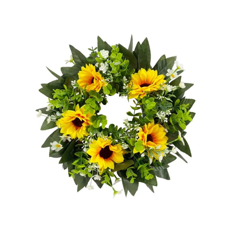 Sunflower Wreath Artificial Flower Door Decor Spring Summer 14 Inch - Variation 720-1-14