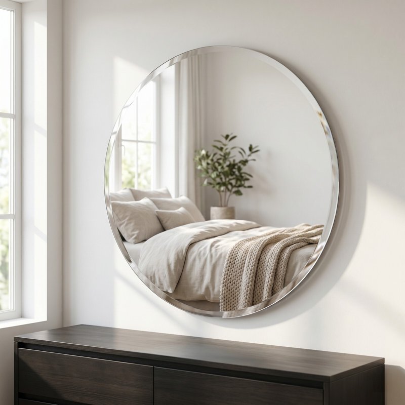 Easy4Home Frameless 30x30 Inch Beveled Round Bathroom Wall Mirror