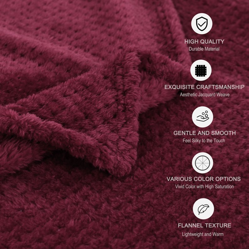 Flannel Fleece Velvet Blanket - Burgundy 70x78 Inches, Soft & Warm Throw