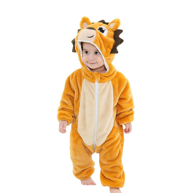 Kids Animal Cosplay Romper Hooded Flannel Jumpsuit 6-12 Months Yellow