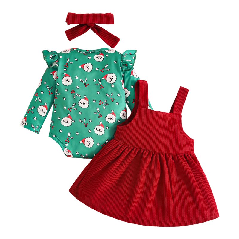 First Christmas Girl Outfit A10-Wine 12-18 Months Ruffle Romper Suspender Dress Set
