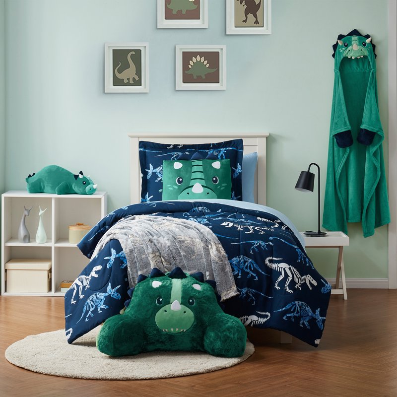 Kids Dinosaur Hooded Throw Blanket - Glow-in-the-Dark Teal Dinosaur Design, 40x50 Inches