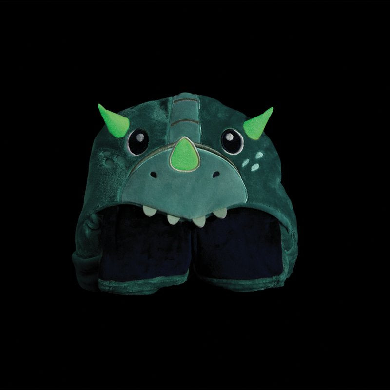 Kids Dinosaur Hooded Throw Blanket - Glow-in-the-Dark Teal Dinosaur Design, 40x50 Inches
