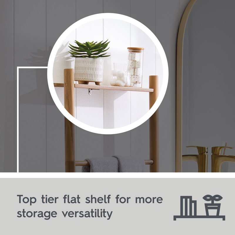 Freestanding Acacia Wood Towel Ladder - 4 Tiers, Light Honey Finish - Space Saving Bathroom Organizer with Shelf